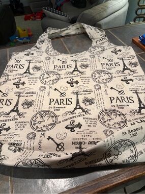 Paris Script Canvas Tote Bag – Black on Cream- very large !!!